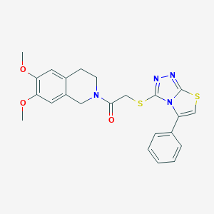 molecular formula C23H22N4O3S2 B492705 1-(6,7-dimethoxy-3,4-dihydro-1H-isoquinolin-2-yl)-2-[(5-phenyl-[1,3]thiazolo[2,3-c][1,2,4]triazol-3-yl)sulfanyl]ethanone CAS No. 671200-79-6