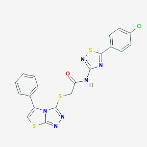 molecular formula C20H13ClN6OS3 B492707 N-[5-(4-chlorophenyl)-1,2,4-thiadiazol-3-yl]-2-[(5-phenyl[1,3]thiazolo[2,3-c][1,2,4]triazol-3-yl)thio]acetamide CAS No. 690961-66-1