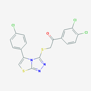 molecular formula C18H10Cl3N3OS2 B492708 2-((5-(4-Chlorophenyl)thiazolo[2,3-c][1,2,4]triazol-3-yl)thio)-1-(3,4-dichlorophenyl)ethanone CAS No. 671200-82-1