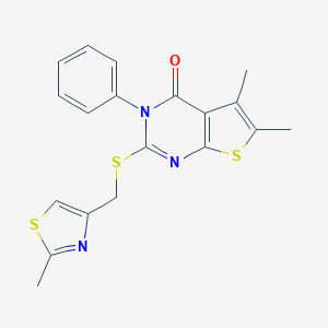 5,6-dimethyl-2-(((2-methylthiazol-4-yl)methyl)thio)-3-phenylthieno[2,3-d]pyrimidin-4(3H)-one