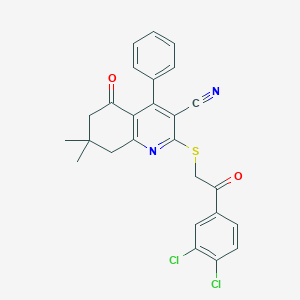 molecular formula C26H20Cl2N2O2S B492717 2-[2-(3,4-Dichlorophenyl)-2-oxoethyl]sulfanyl-7,7-dimethyl-5-oxo-4-phenyl-6,8-dihydroquinoline-3-carbonitrile CAS No. 671200-41-2