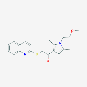 molecular formula C20H22N2O2S B492725 1-(1-(2-methoxyethyl)-2,5-dimethyl-1H-pyrrol-3-yl)-2-(quinolin-2-ylthio)ethanone CAS No. 671200-68-3