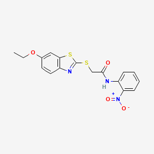 molecular formula C17H15N3O4S2 B4927278 2-[(6-ethoxy-1,3-benzothiazol-2-yl)thio]-N-(2-nitrophenyl)acetamide 
