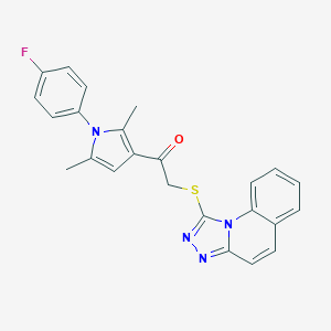 molecular formula C24H19FN4OS B492728 1-[1-(4-Fluorophenyl)-2,5-dimethylpyrrol-3-yl]-2-([1,2,4]triazolo[4,3-a]quinolin-1-ylsulfanyl)ethanone CAS No. 671200-73-0