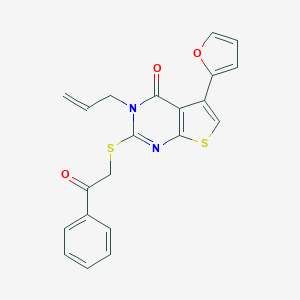 molecular formula C21H16N2O3S2 B492732 3-allyl-5-(2-furyl)-2-[(2-oxo-2-phenylethyl)sulfanyl]thieno[2,3-d]pyrimidin-4(3H)-one CAS No. 671200-60-5
