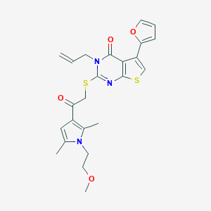 molecular formula C24H25N3O4S2 B492735 5-(Furan-2-yl)-2-[2-[1-(2-methoxyethyl)-2,5-dimethylpyrrol-3-yl]-2-oxoethyl]sulfanyl-3-prop-2-enylthieno[2,3-d]pyrimidin-4-one CAS No. 671200-62-7