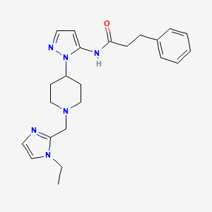 molecular formula C23H30N6O B4927350 N-(1-{1-[(1-ethyl-1H-imidazol-2-yl)methyl]-4-piperidinyl}-1H-pyrazol-5-yl)-3-phenylpropanamide 