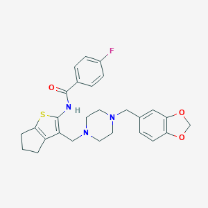 N-[3-[[4-(1,3-benzodioxol-5-ylmethyl)piperazin-1-yl]methyl]-5,6-dihydro-4H-cyclopenta[b]thiophen-2-yl]-4-fluorobenzamide