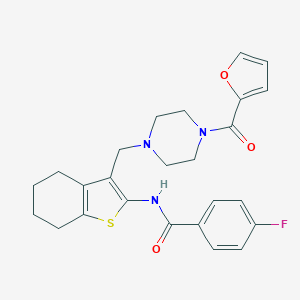 molecular formula C25H26FN3O3S B492739 4-fluoro-N-[3-[[4-(furan-2-carbonyl)piperazin-1-yl]methyl]-4,5,6,7-tetrahydro-1-benzothiophen-2-yl]benzamide CAS No. 690962-15-3