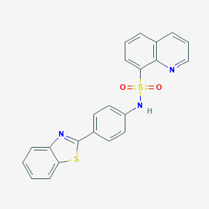 molecular formula C22H15N3O2S2 B492741 N-[4-(1,3-benzothiazol-2-yl)phenyl]quinoline-8-sulfonamide CAS No. 671200-97-8