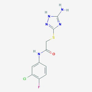 molecular formula C10H9ClFN5OS B492749 2-[(5-amino-1H-1,2,4-triazol-3-yl)sulfanyl]-N-(3-chloro-4-fluorophenyl)acetamide CAS No. 454675-74-2