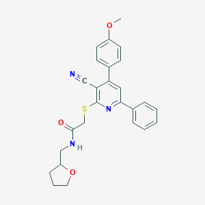 2-[3-cyano-4-(4-methoxyphenyl)-6-phenylpyridin-2-yl]sulfanyl-N-(oxolan-2-ylmethyl)acetamide