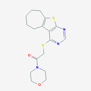 molecular formula C17H21N3O2S2 B492761 1-morpholino-2-((6,7,8,9-tetrahydro-5H-cyclohepta[4,5]thieno[2,3-d]pyrimidin-4-yl)thio)ethanone CAS No. 671200-28-5