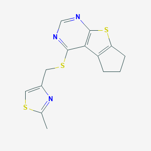 molecular formula C14H13N3S3 B492767 4-(((2-methylthiazol-4-yl)methyl)thio)-6,7-dihydro-5H-cyclopenta[4,5]thieno[2,3-d]pyrimidine CAS No. 667913-64-6