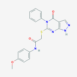 molecular formula C20H17N5O3S B492769 N-(4-methoxyphenyl)-2-[(4-oxo-5-phenyl-4,5-dihydro-1H-pyrazolo[3,4-d]pyrimidin-6-yl)sulfanyl]acetamide 