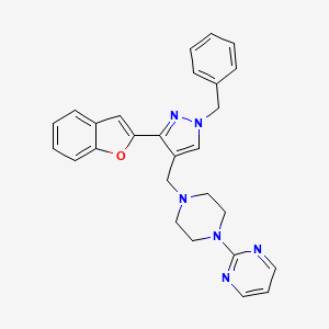 molecular formula C27H26N6O B4927719 2-(4-{[3-(1-benzofuran-2-yl)-1-benzyl-1H-pyrazol-4-yl]methyl}-1-piperazinyl)pyrimidine 