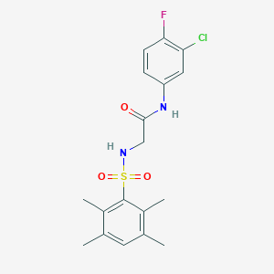 N-(3-chloro-4-fluorophenyl)-2-[(2,3,5,6-tetramethylphenyl)sulfonylamino]acetamide