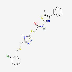 molecular formula C23H22ClN5OS3 B4927855 2-[(5-{[(2-chlorobenzyl)thio]methyl}-4-methyl-4H-1,2,4-triazol-3-yl)thio]-N-(5-methyl-4-phenyl-1,3-thiazol-2-yl)acetamide 
