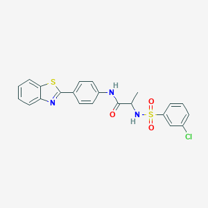 molecular formula C22H18ClN3O3S2 B492788 N-[4-(1,3-benzothiazol-2-yl)phenyl]-2-{[(3-chlorophenyl)sulfonyl]amino}propanamide CAS No. 1009181-85-4