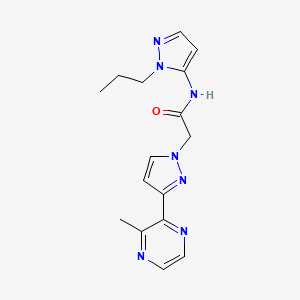 molecular formula C16H19N7O B4928039 2-[3-(3-methyl-2-pyrazinyl)-1H-pyrazol-1-yl]-N-(1-propyl-1H-pyrazol-5-yl)acetamide 