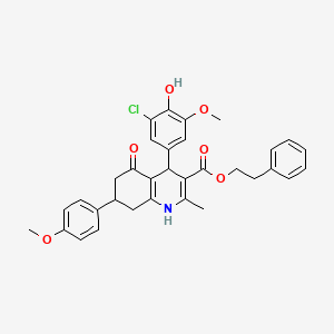 molecular formula C33H32ClNO6 B4928104 2-phenylethyl 4-(3-chloro-4-hydroxy-5-methoxyphenyl)-7-(4-methoxyphenyl)-2-methyl-5-oxo-1,4,5,6,7,8-hexahydro-3-quinolinecarboxylate 