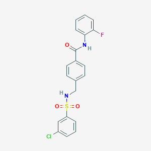 molecular formula C20H16ClFN2O3S B492820 4-[(3-CHLOROBENZENESULFONAMIDO)METHYL]-N-(2-FLUOROPHENYL)BENZAMIDE CAS No. 690245-45-5