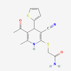 molecular formula C15H15N3O2S2 B4928324 2-{[5-acetyl-3-cyano-6-methyl-4-(2-thienyl)-1,4-dihydro-2-pyridinyl]thio}acetamide 