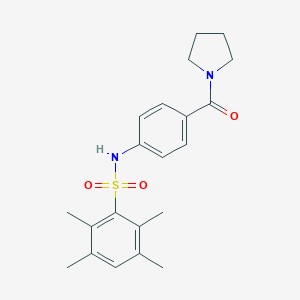 molecular formula C21H26N2O3S B492833 2,3,5,6-四甲基-N-(4-(吡咯烷-1-羰基)苯基)苯磺酰胺 CAS No. 690245-09-1