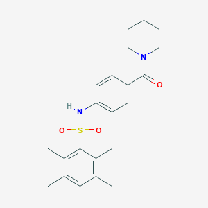 molecular formula C22H28N2O3S B492834 2,3,5,6-tetramethyl-N-(4-(piperidine-1-carbonyl)phenyl)benzenesulfonamide CAS No. 690245-10-4