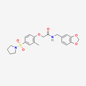 molecular formula C21H24N2O6S B4928387 N-(1,3-benzodioxol-5-ylmethyl)-2-[2-methyl-4-(1-pyrrolidinylsulfonyl)phenoxy]acetamide 
