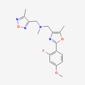 molecular formula C17H19FN4O3 B4928434 1-[2-(2-fluoro-4-methoxyphenyl)-5-methyl-1,3-oxazol-4-yl]-N-methyl-N-[(4-methyl-1,2,5-oxadiazol-3-yl)methyl]methanamine 