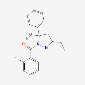 molecular formula C18H17FN2O2 B4928447 3-ethyl-1-(2-fluorobenzoyl)-5-phenyl-4,5-dihydro-1H-pyrazol-5-ol 