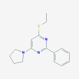 molecular formula C16H19N3S B492873 4-(Ethylsulfanyl)-2-phenyl-6-(1-pyrrolidinyl)pyrimidine 