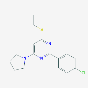 molecular formula C16H18ClN3S B492875 2-(4-氯苯基)-4-(乙硫基)-6-(1-吡咯烷基)嘧啶 