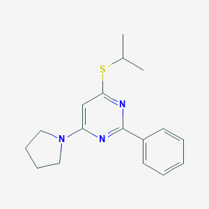 molecular formula C17H21N3S B492876 Isopropyl 2-phenyl-6-(1-pyrrolidinyl)-4-pyrimidinyl sulfide 