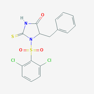 molecular formula C16H12Cl2N2O3S2 B492879 5-Benzyl-1-((2,6-dichlorophenyl)sulfonyl)-2-thioxoimidazolidin-4-one CAS No. 1008482-12-9