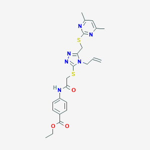 molecular formula C23H26N6O3S2 B492884 Ethyl 4-[[2-[[5-[(4,6-dimethylpyrimidin-2-yl)sulfanylmethyl]-4-prop-2-enyl-1,2,4-triazol-3-yl]sulfanyl]acetyl]amino]benzoate CAS No. 573937-38-9