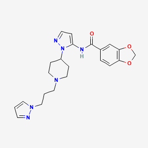 molecular formula C22H26N6O3 B4928846 N-(1-{1-[3-(1H-pyrazol-1-yl)propyl]-4-piperidinyl}-1H-pyrazol-5-yl)-1,3-benzodioxole-5-carboxamide 