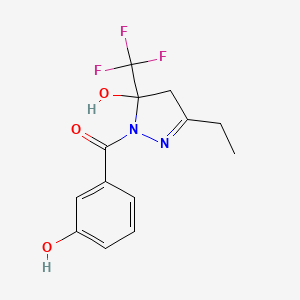 3-ethyl-1-(3-hydroxybenzoyl)-5-(trifluoromethyl)-4,5-dihydro-1H-pyrazol-5-ol