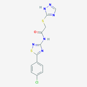 molecular formula C12H9ClN6OS2 B492914 2-((1H-1,2,4-triazol-3-yl)thio)-N-(5-(4-chlorophenyl)-1,2,4-thiadiazol-3-yl)acetamide CAS No. 690646-74-3