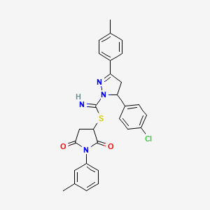 molecular formula C28H25ClN4O2S B4929149 1-(3-methylphenyl)-2,5-dioxo-3-pyrrolidinyl 5-(4-chlorophenyl)-3-(4-methylphenyl)-4,5-dihydro-1H-pyrazole-1-carbimidothioate 