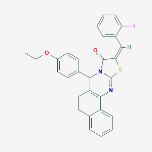 molecular formula C29H23IN2O2S B492927 (10E)-7-(4-ethoxyphenyl)-10-(2-iodobenzylidene)-5,7-dihydro-6H-benzo[h][1,3]thiazolo[2,3-b]quinazolin-9(10H)-one 