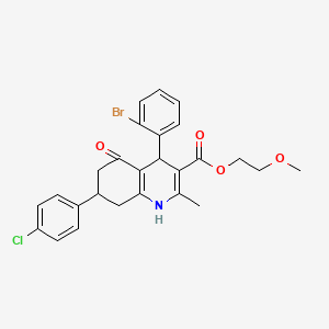 molecular formula C26H25BrClNO4 B4929307 2-methoxyethyl 4-(2-bromophenyl)-7-(4-chlorophenyl)-2-methyl-5-oxo-1,4,5,6,7,8-hexahydro-3-quinolinecarboxylate 