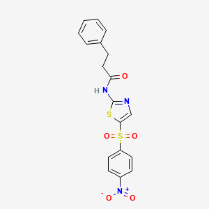 molecular formula C18H15N3O5S2 B4929317 N-{5-[(4-nitrophenyl)sulfonyl]-1,3-thiazol-2-yl}-3-phenylpropanamide 