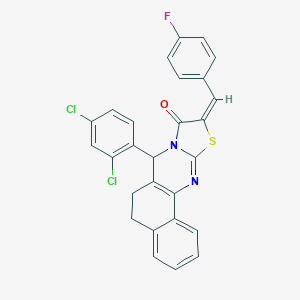 molecular formula C27H17Cl2FN2OS B492936 7-(2,4-dichlorophenyl)-10-(4-fluorobenzylidene)-5,7-dihydro-6H-benzo[h][1,3]thiazolo[2,3-b]quinazolin-9(10H)-one 