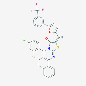 molecular formula C32H19Cl2F3N2O2S B492937 7-(2,4-dichlorophenyl)-10-({5-[3-(trifluoromethyl)phenyl]-2-furyl}methylene)-5,7-dihydro-6H-benzo[h][1,3]thiazolo[2,3-b]quinazolin-9(10H)-one 