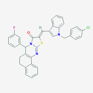 molecular formula C36H25ClFN3OS B492945 10-{[1-(4-chlorobenzyl)-1H-indol-3-yl]methylene}-7-(3-fluorophenyl)-5,7-dihydro-6H-benzo[h][1,3]thiazolo[2,3-b]quinazolin-9(10H)-one 