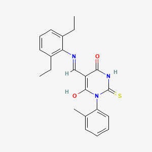 molecular formula C22H23N3O2S B4929499 5-{[(2,6-diethylphenyl)amino]methylene}-1-(2-methylphenyl)-2-thioxodihydro-4,6(1H,5H)-pyrimidinedione 