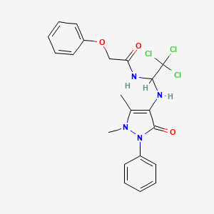 molecular formula C21H21Cl3N4O3 B4929528 2-phenoxy-N-{2,2,2-trichloro-1-[(1,5-dimethyl-3-oxo-2-phenyl-2,3-dihydro-1H-pyrazol-4-yl)amino]ethyl}acetamide 