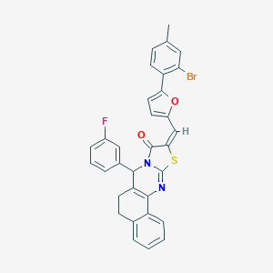(10E)-10-{[5-(2-bromo-4-methylphenyl)furan-2-yl]methylidene}-7-(3-fluorophenyl)-5,7-dihydro-6H-benzo[h][1,3]thiazolo[2,3-b]quinazolin-9(10H)-one